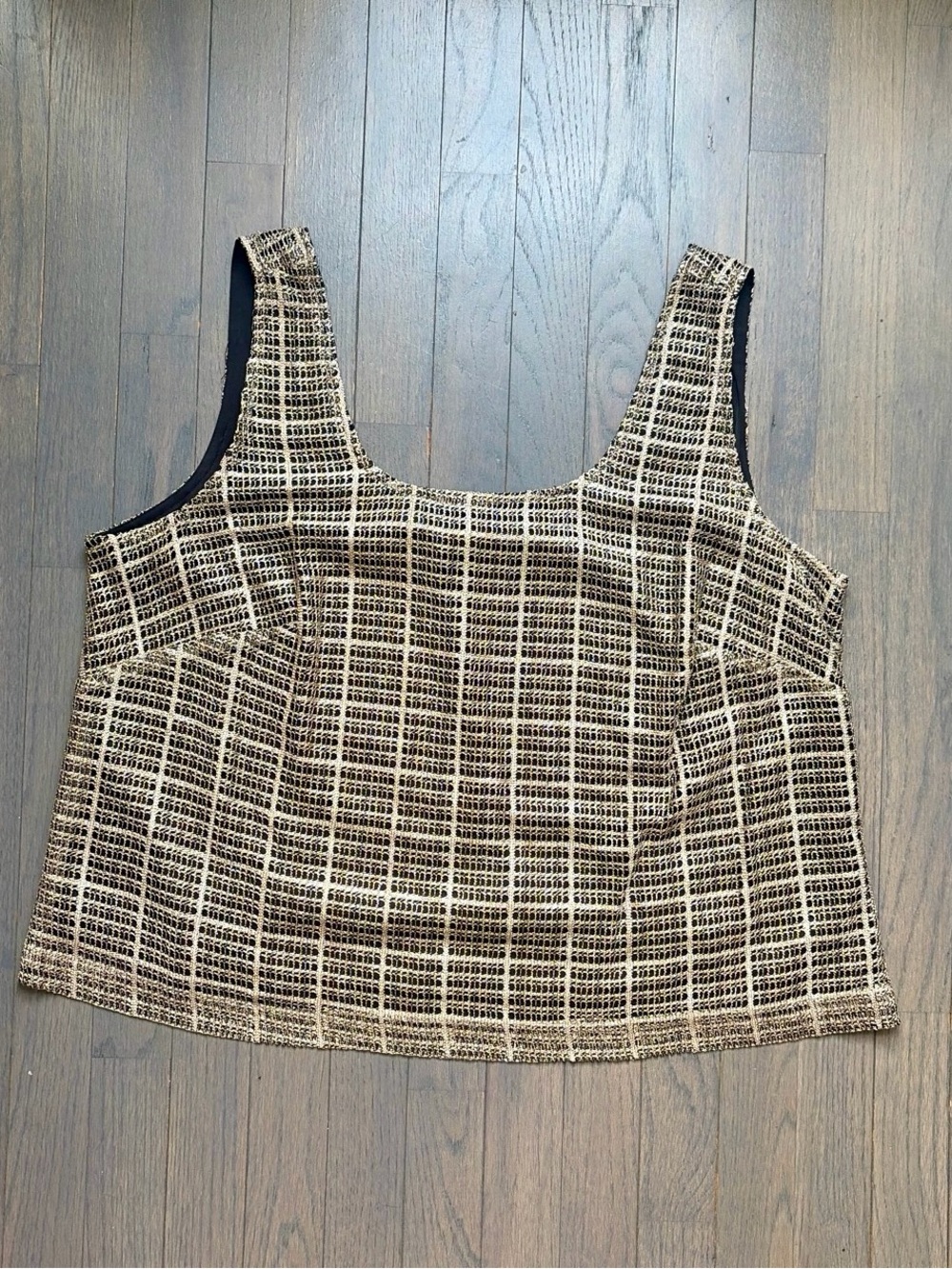 JS Collections Black & Cream Woven Check Crop Tank